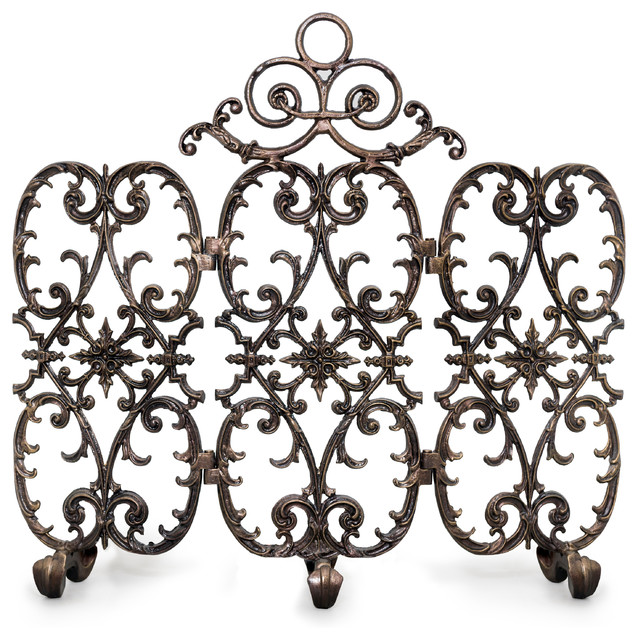 3 Panel Siena Fireplace Screen With Arch Bronze Victorian