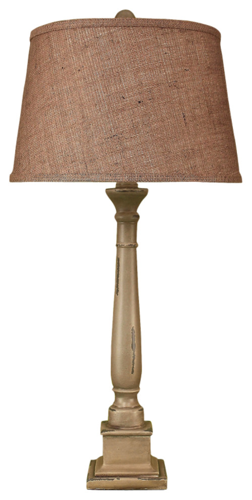 Heavy Distressed Gray Square Candlestick Table Lamp French Country