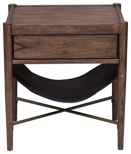 Modern Retro Style Distressed Cherry End Table Midcentury Side