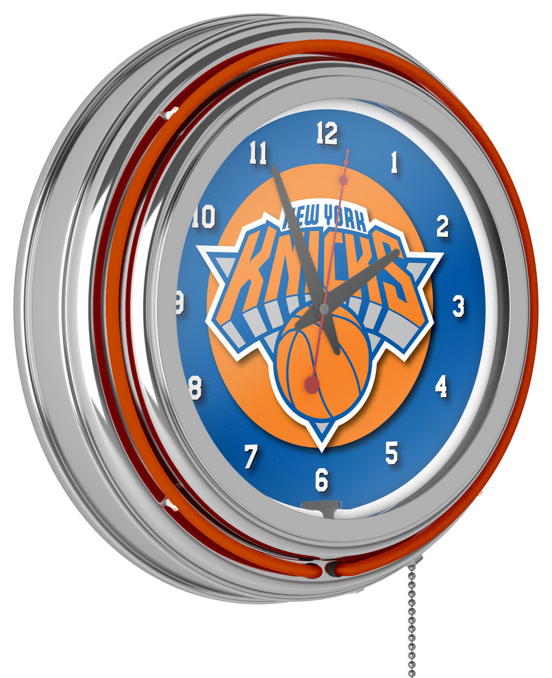 New York Knicks NBA Chrome Double Ring Neon Clock