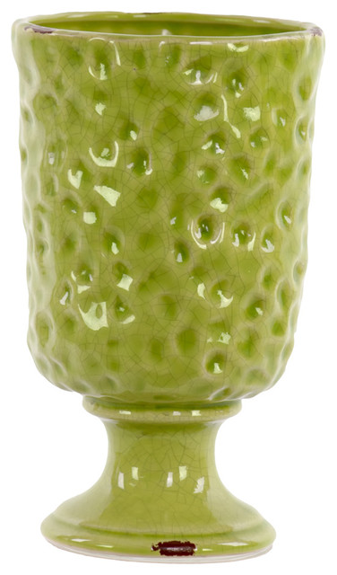 Ceramic Vase, Small Hammered Design, Gloss Yellow Green
