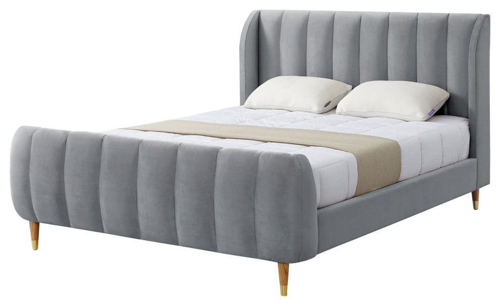 Loft Lyfe Eliyahu Bed Upholstered, Gray Velvet Queen