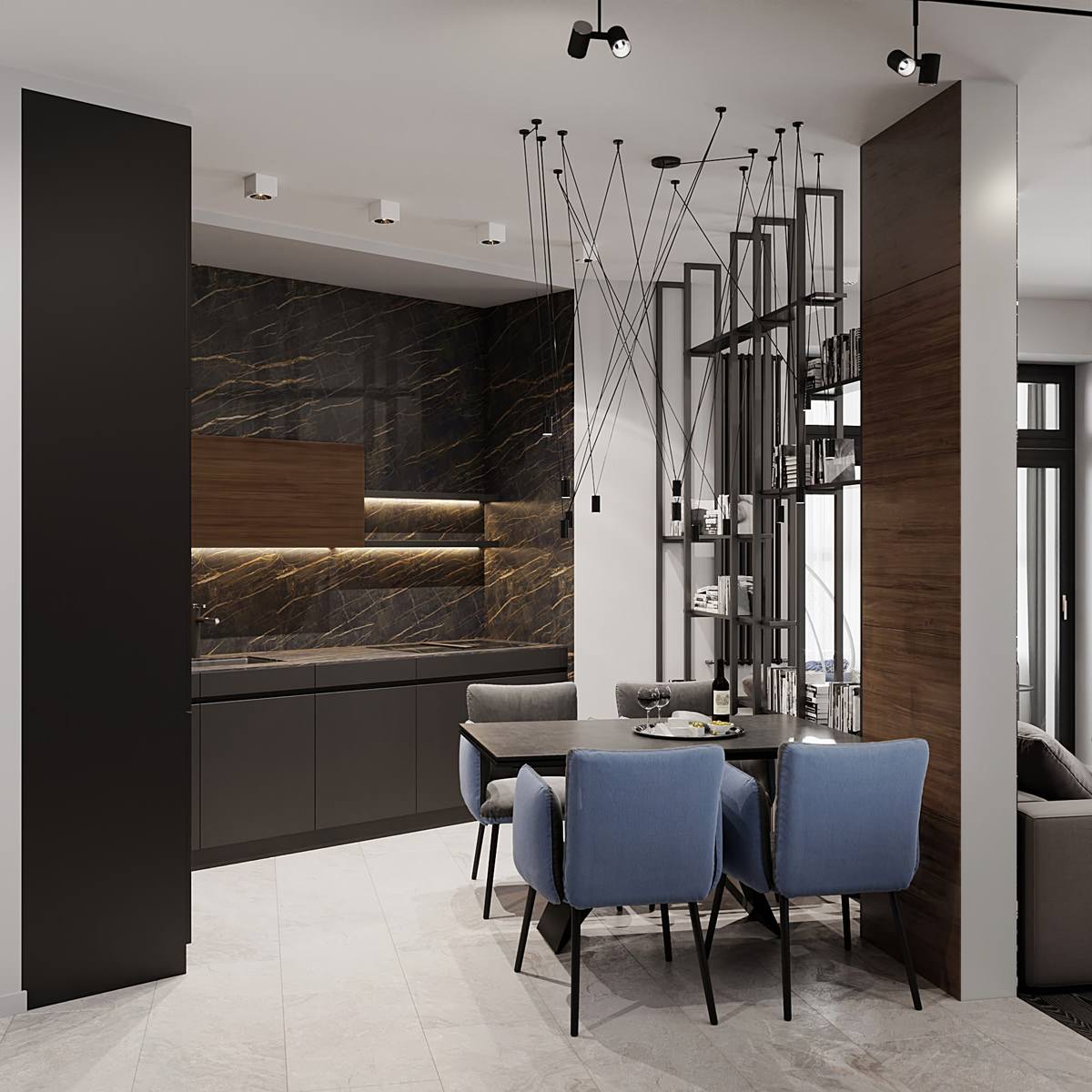 Интерьер квартиры в современном стиле, ЖК «Остров», 90 кв.м.