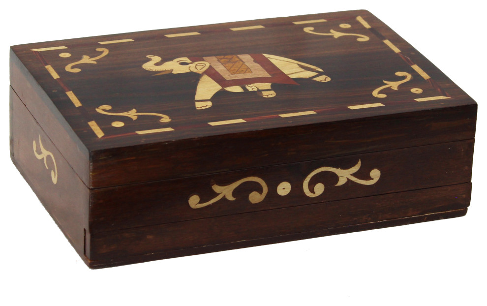 Natural Geo Handmade Rosewood Yellow Elephant Wooden Decorative Box