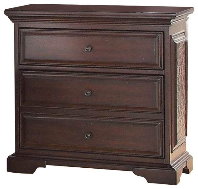 Wooden Nightstand With 3 Drawers In Cherry Brown Traditional