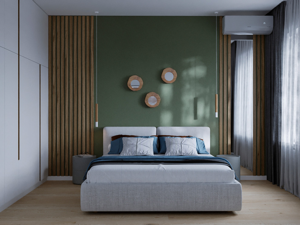 Современный интерьер дома с акцентами лестного цвета