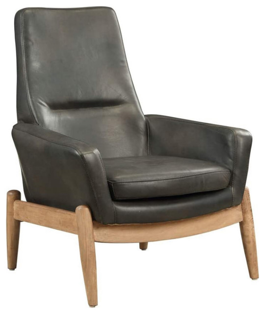 Top Grain Leather Chair, Black Midcentury Armchairs And Accent