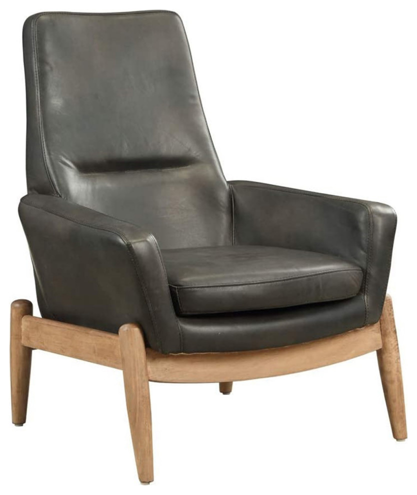 Top Grain Leather Chair, Black Midcentury Armchairs And Accent