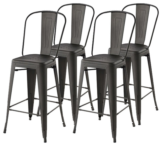Homycasa Thocar 24" Metal Counter Stools in Gunmetal Brown (Set of 4