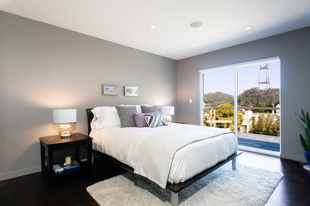 Design ideas for a contemporary bedroom in San Francisco with grey walls.