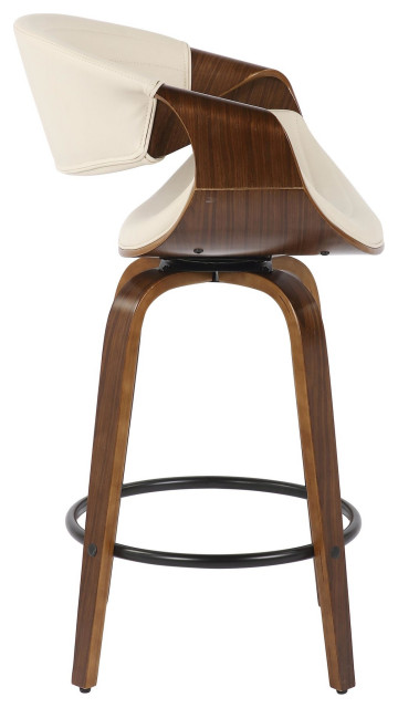 Symphony Counter Stool, Set of 2, Walnut Wood/Cream PU/Black Metal ...