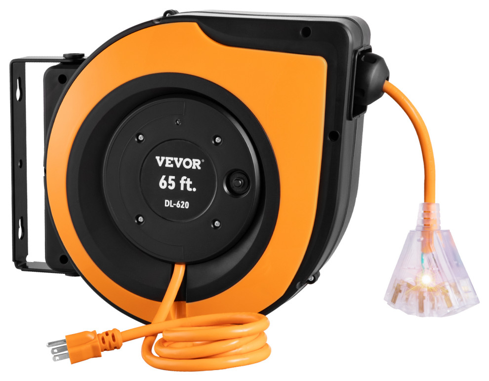 Vevor Retractable Extension Cord Reel 65FT Heavy Duty 12AWG/3C SJTOW