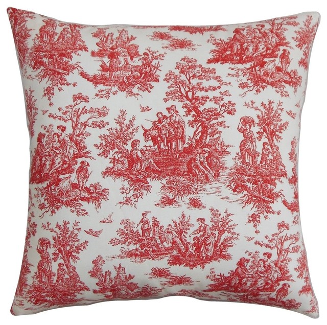 Lalibela Toile Pillow Red White Farmhouse Decorative Pillows