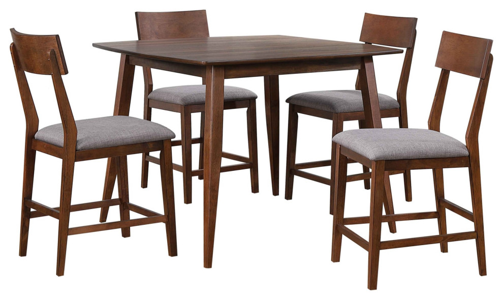 5 Piece Square Counter Height Pub Table Dining Set, Padded Fabric Seats