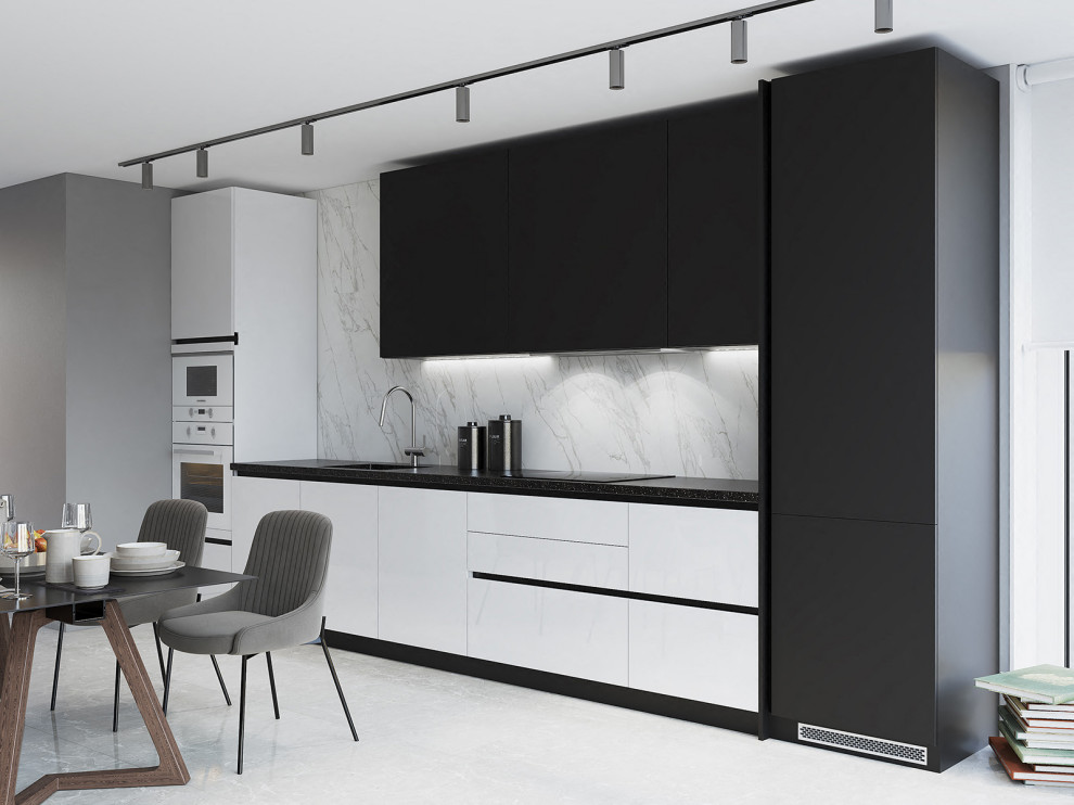 Кухонный гарнитур: белый глянец и черный матовый