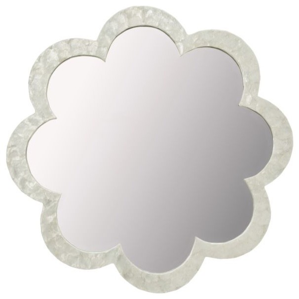 Flower Capiz Seashell Wall Mirror Natural White Beach Style Flower Capiz Seashell Wall Mirror Natural White