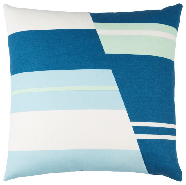 Lina by Surya Pillow, Dk.Blue/White/Sky Blue, 20' x 20' Contemporary