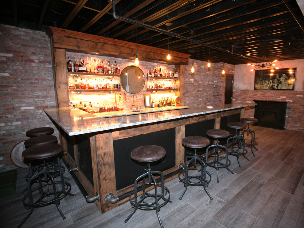 This is an example of a modern home bar in Cleveland.