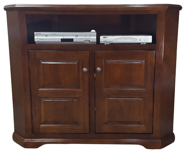 Poplar Tall Corner Tv Stand European Burnt Black