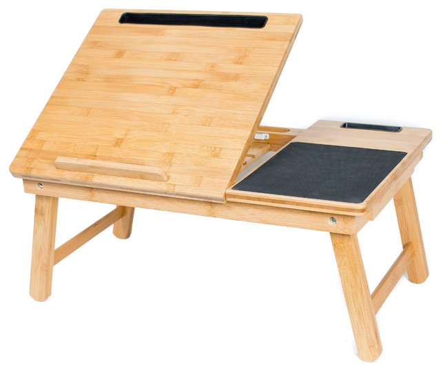 MultiTasking Wood Lap Tray With Phone and Tablet Holder Transitional