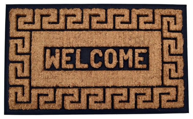 Welcome Greek Key Coir Brush Mat Contemporary Doormats By