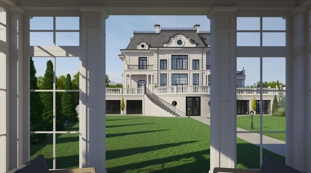 Архитектурный проект жилого дома с бассейном в классическом стиле. 1100кв.м.