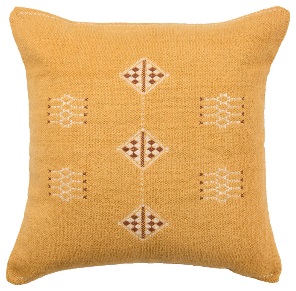 Jaipur Living Nufisa Tribal Yellow/ White Throw Pillow, Polyester Fill