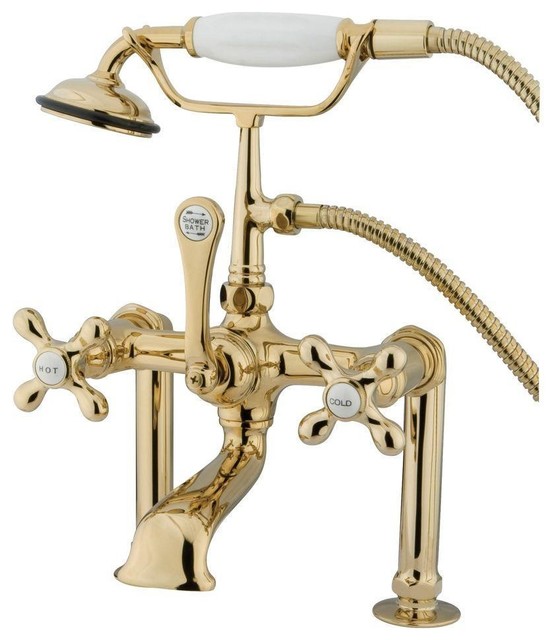 Deck Mount High Profile Ornate Faucet With Hand Shower