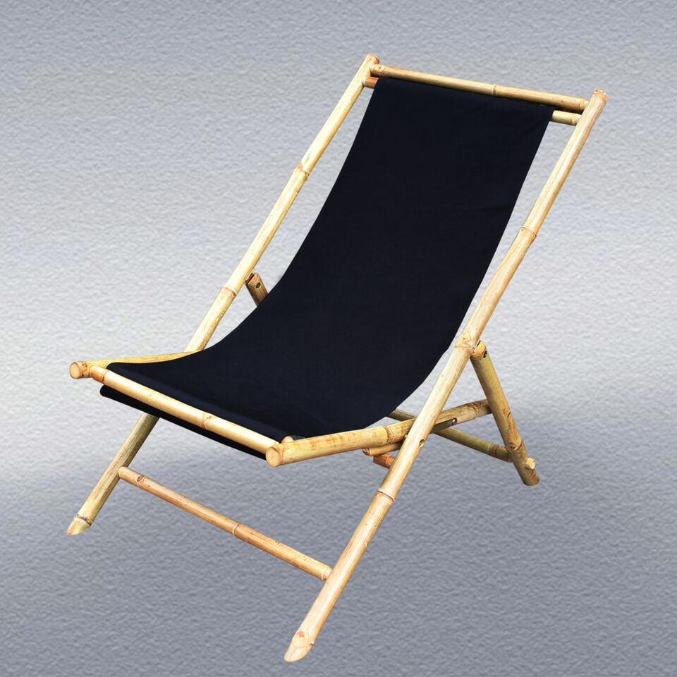 Folding Bamboo Relax Sling Chair - Black Canvas