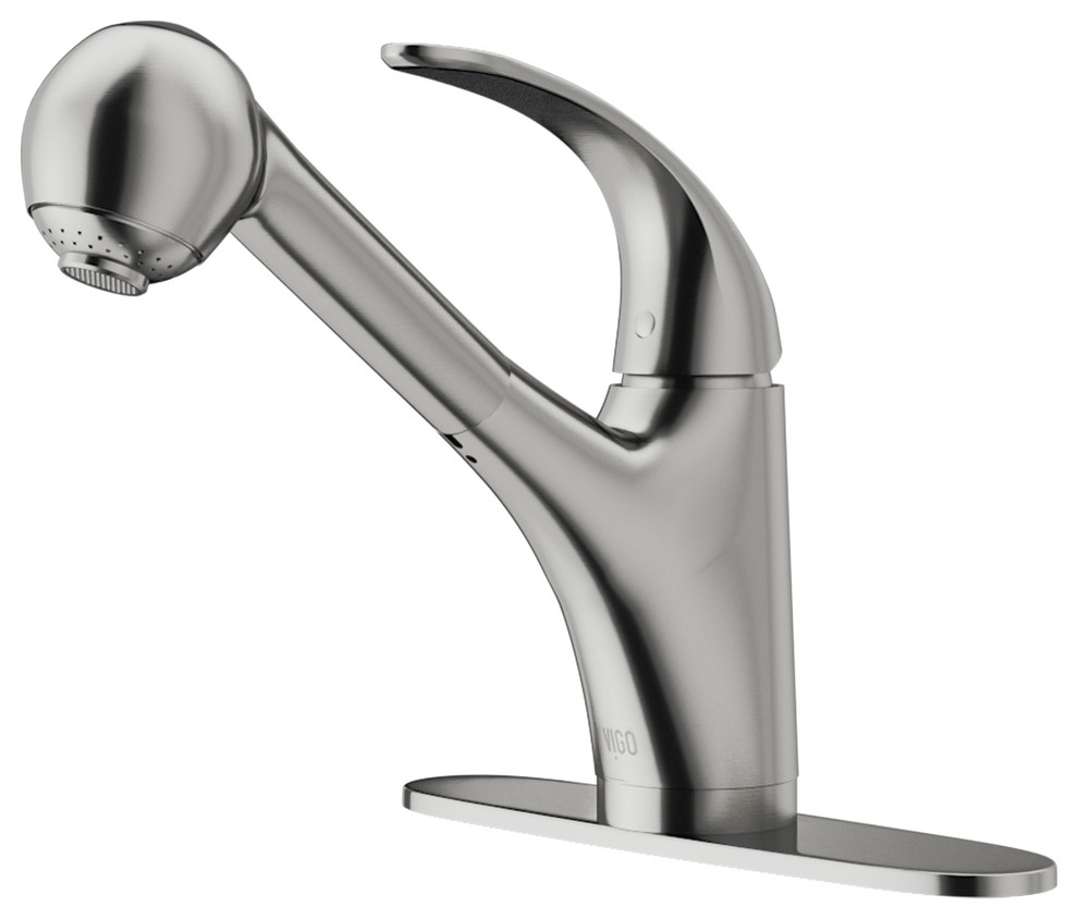 VIGO Pull-Out Spray Kitchen Faucet, Stainless Steel, With Deck Plate