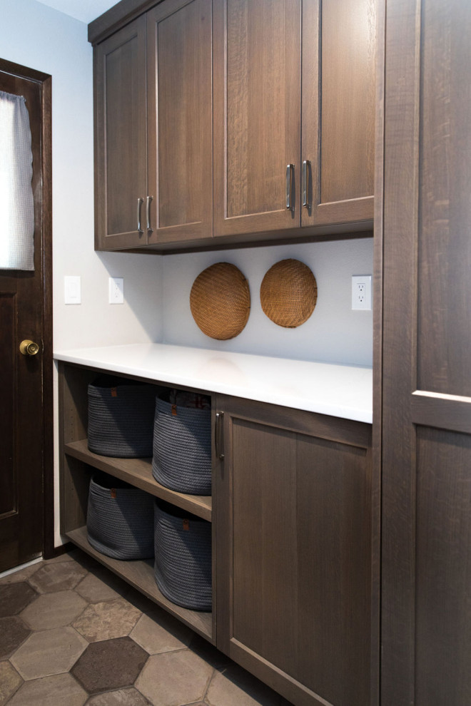 Inspiration for a rustic laundry room remodel in Seattle