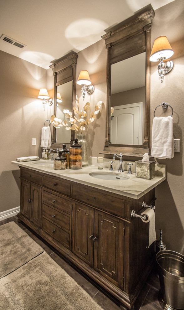 Inspiration for a rustic basement remodel in Denver
