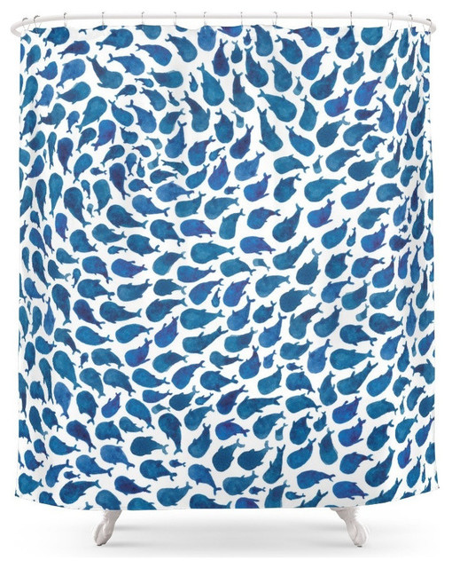 Blue Whales Bathroom Shower Curtain - 71  by 74