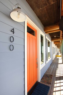 75 Most Popular Grey Entryway With An Orange Front Door Design