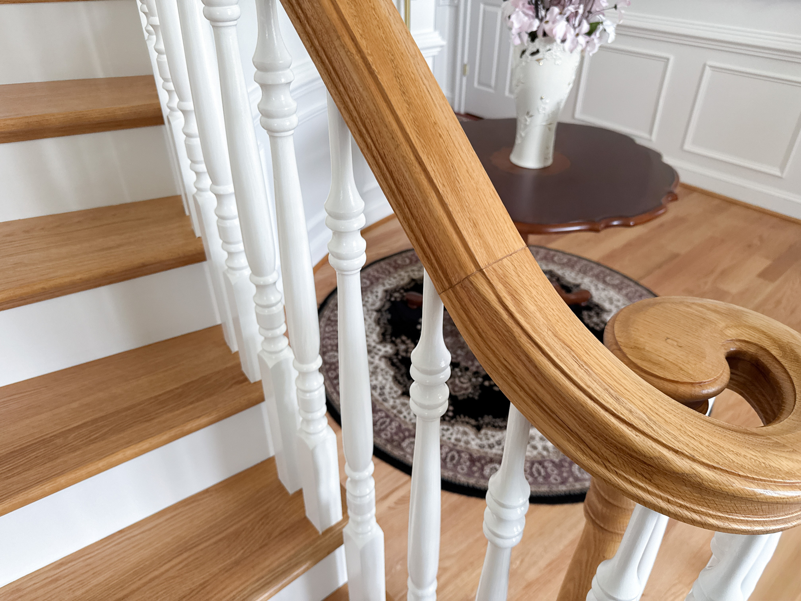 Project #161 | Curved Red Oak Foyer Staircase, 26 Years Later