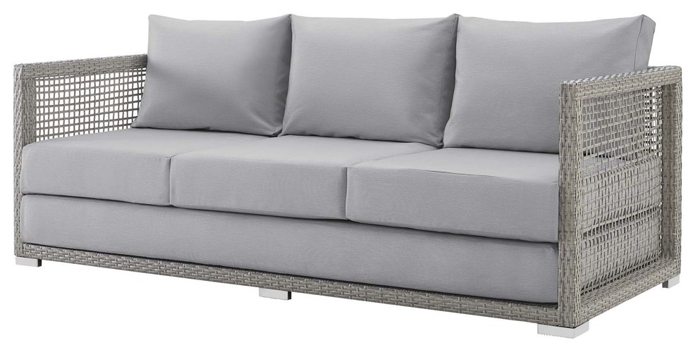 Modern Urban Living Outdoor Lounge Sofa, Rattan Wicker Tropical