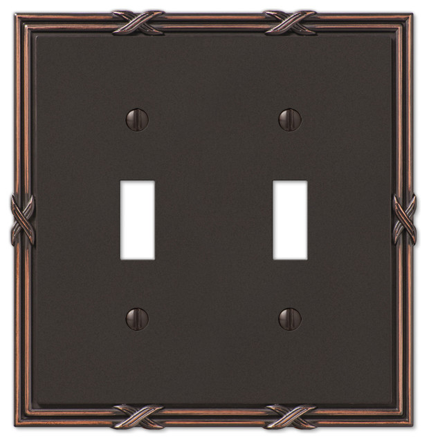 Ribbon and Reed Cast 2-Toggle Wall Plate, Aged Bronze