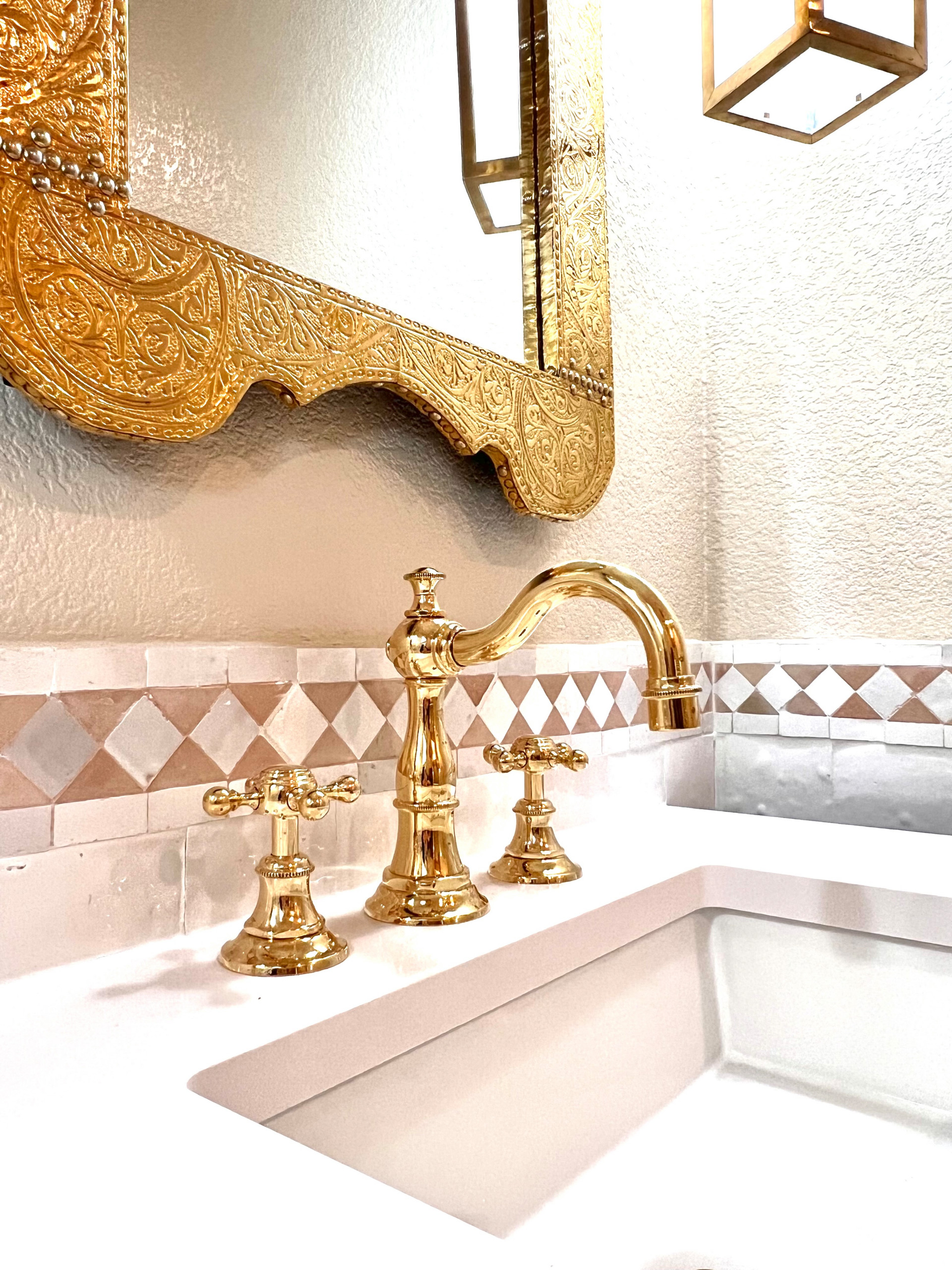 Authentic Moroccan Brass Mirror Intricately Tooled & Etched by Hand