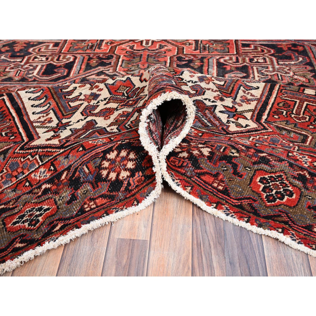 Rosewood Red Wool Hand Knotted Antique Zoroastrian Heris Rug 8' x 12'2 ...
