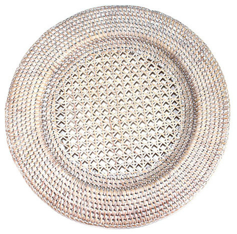 Hudson & Vine White Wash Rattan Round Chargers, Set of 4 - Charger ...