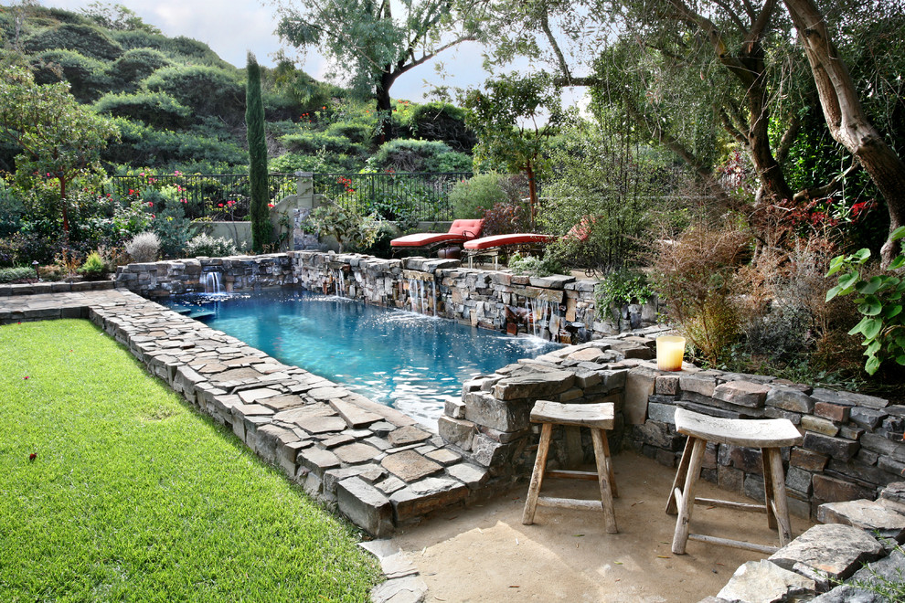 Design ideas for a traditional rectangular natural pool in Orange County.