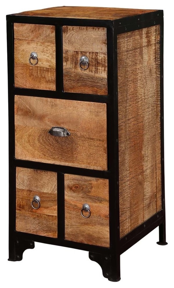 Rialto Industrial Rustic Mango Wood 5 Drawer Accent Chest - Industrial ...