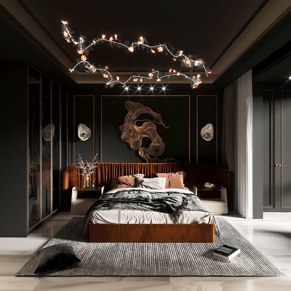 Проект спальни в тёмных тонах