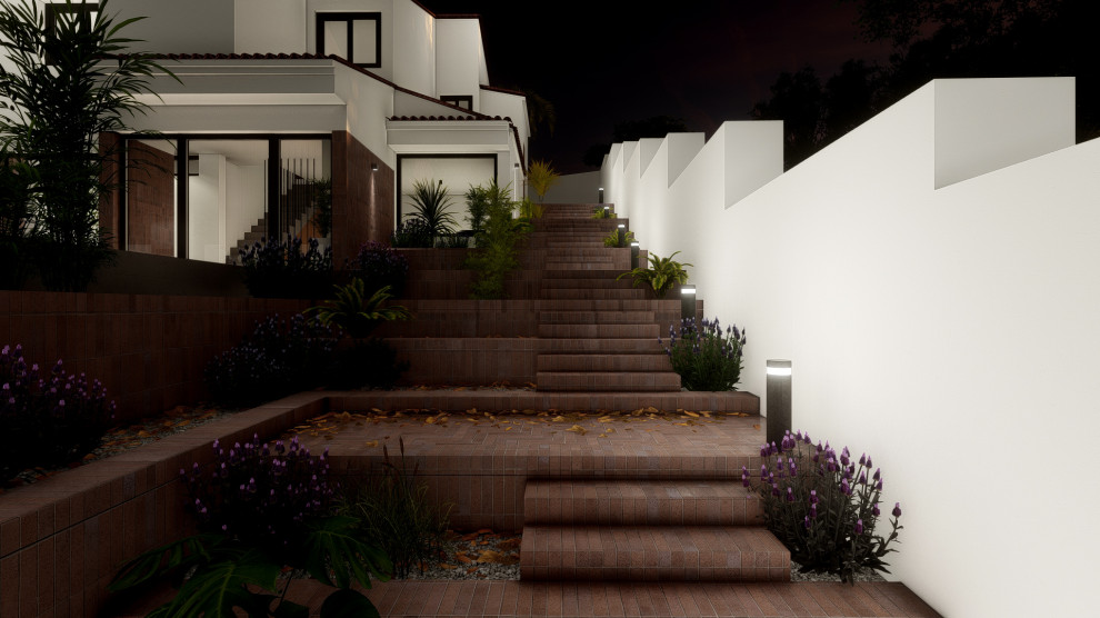 Modelo de escalera exterior minimalista de tamaño medio con escalones de terracota