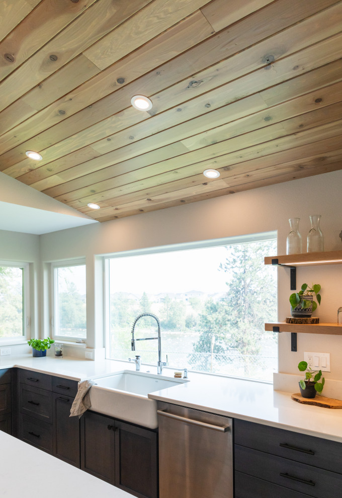 Example of a transitional kitchen design in Seattle