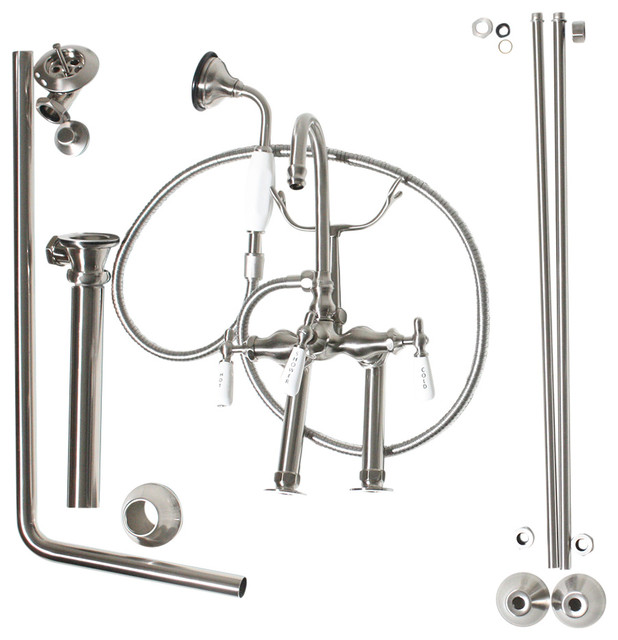 Double Slipper Pedestal Bathtub/Faucet Set, 67", Brushed Nickel