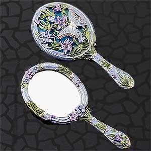 New Hand Mirror Collectible Decoration Oval Butterfly Lavender