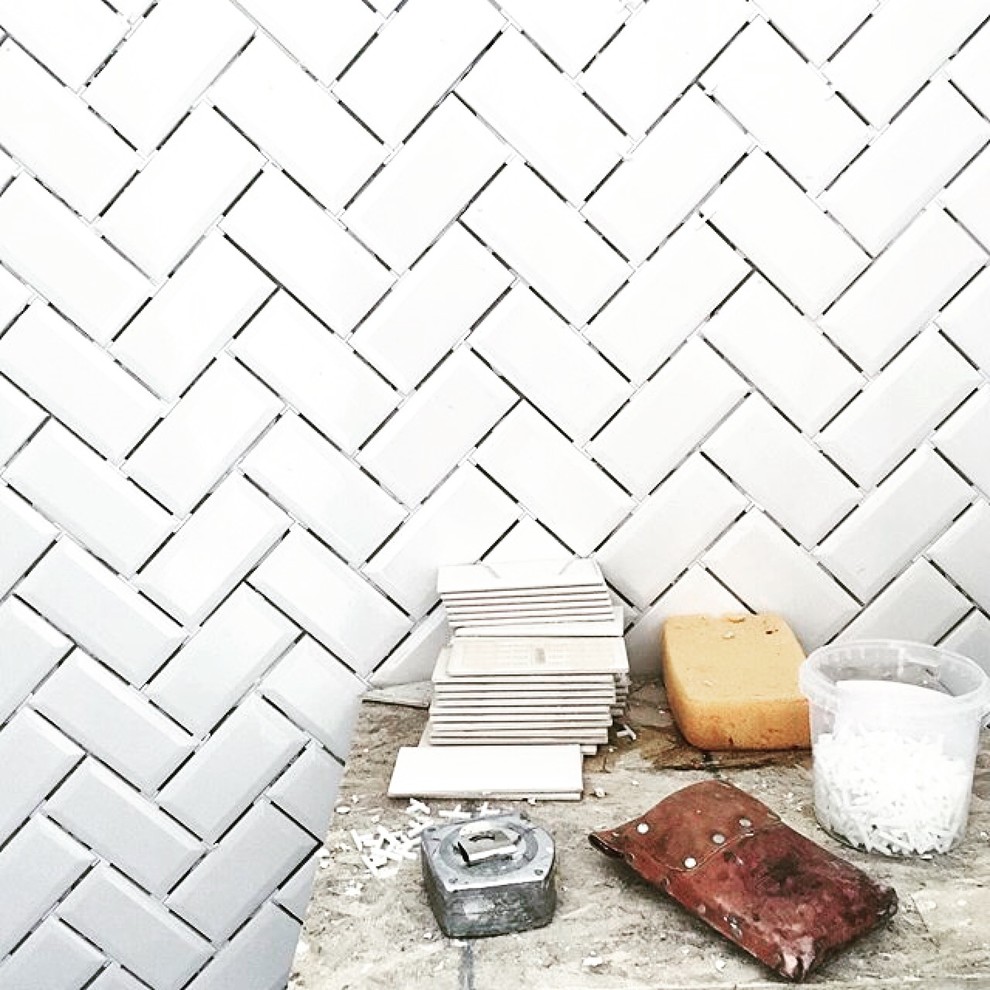 Example of a transitional white tile bathroom design in Phoenix