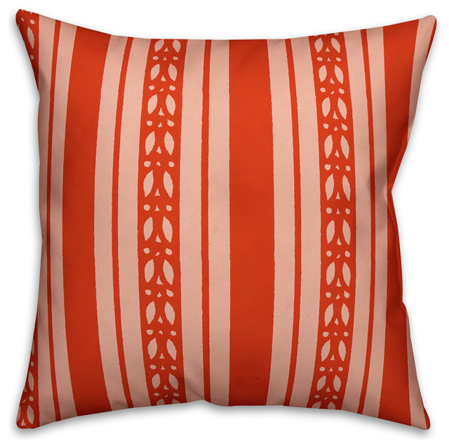 Red Folk Stripes Outdoor Throw Pillow Contemporary Outdoor Cushions And Pillows by Designs