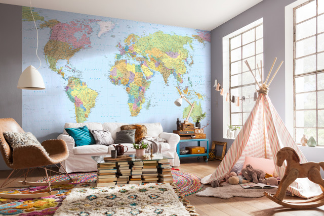 World Map Mural - Contemporary - Wallpaper - by Brewster Home Fashions ...